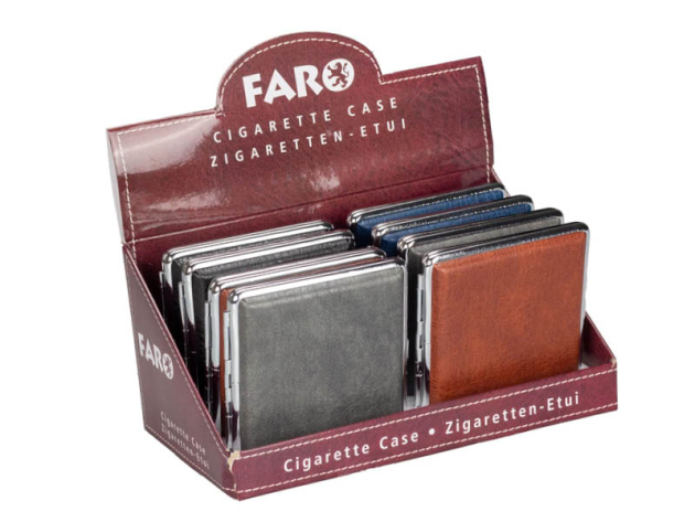Zigarettenetui "Plain" Metall PU, für 20 Zig., mit Gummiband, 8er Display