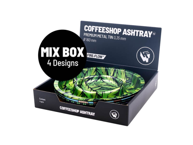 Aschenbecher "Coffeeshop Ashtray - Mix Box"; Ø 16cm; 4er Pack - beidseitig bedruckt