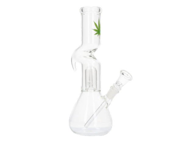 Glasbong "Hanfblatt" m. Percolator Tribal transp. grün, Höhe 26,5 cm; Ø 3,8cm