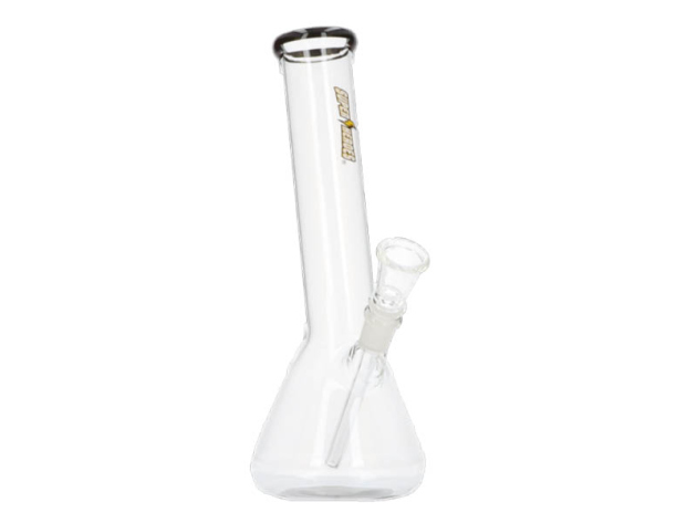 Glasbong "Super Heroes" kon. transp. mit schwarz., Höhe 26,5 cm; Ø 3,7cm