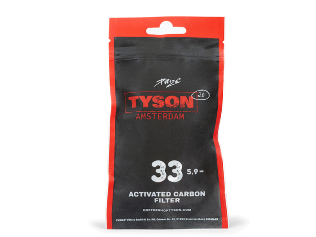 PURIZE Tyson 2.0; 33er Pack; Slim Size Ø 6mm;, Aktivkohlefiler