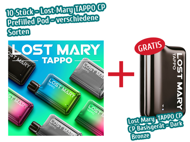 je 10 Stück Lost Mary TAPPO CP Prefilled Pod + 1 Basisgerät - Dark Bronze GRATIS