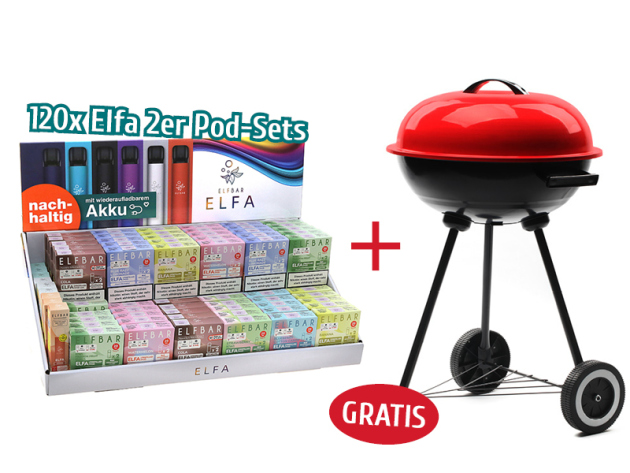 Aktion ELFBAR ELFA- 120x 2er Pod-Sets mit Nikotin + Display + Kettle Grill GRATIS
