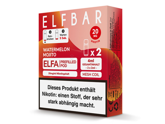 ELFBAR ELFA Prefilled Pod - Watermelon Mojito (Wassermelone, Mojito) - 20mg - 2er Set