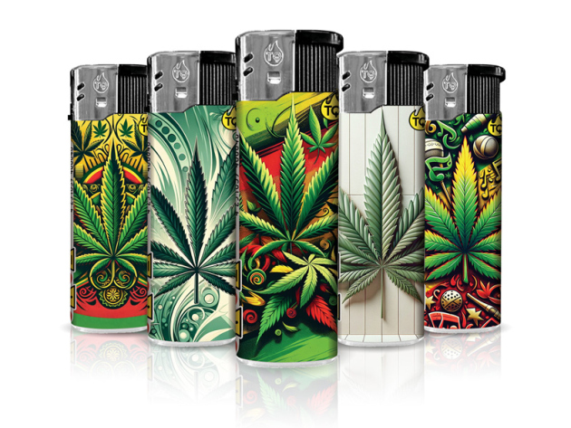 Elektrofeuerzeuge "FREE CANABIS", 5-fach sortiert, 50er Display