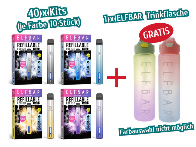 AKTION 40 x ELFBAR ELFA Refillables - Turbo Kit + 1 x ELFBAR Trinkflasche GRATIS