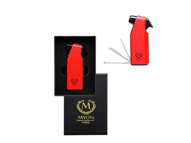 Pfeifenfeuerzeug "Myon" inkl. Box und Besteck, rot