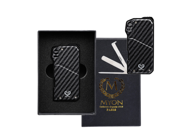 Pfeifenfeuerzeug "Myon" schwarz, mit Tools, bl. Jet-Flame, inkl. Box