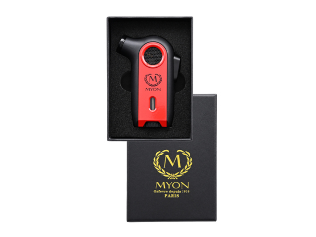Sturm-, Zigarrenfeuerzeuge "Myon" inkl. Box, schwarz-rot, Jet-Flame