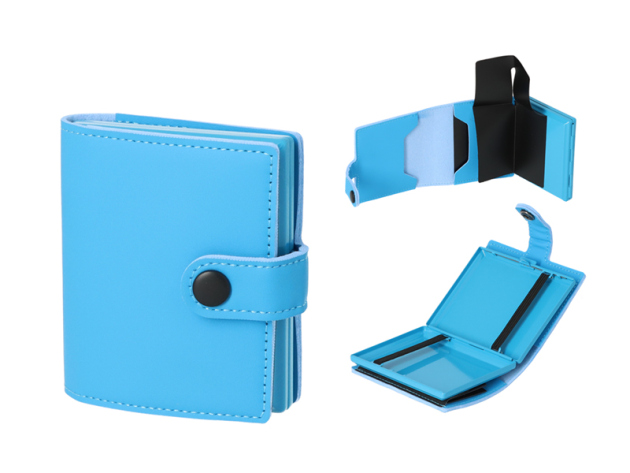 Zigarettenetui "Angelo" Blau Metall, für 18 Zig., mit Gummiband, Geld+Kartenfach