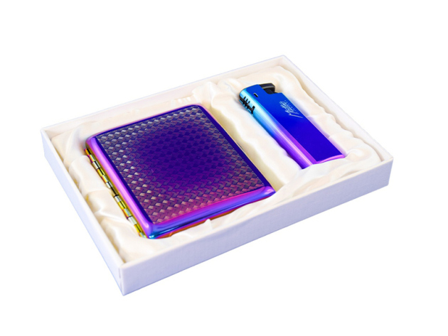 Geschenkset "Matteo" Zigarettenetui (Rainbow) + Feuerzeug Turbo