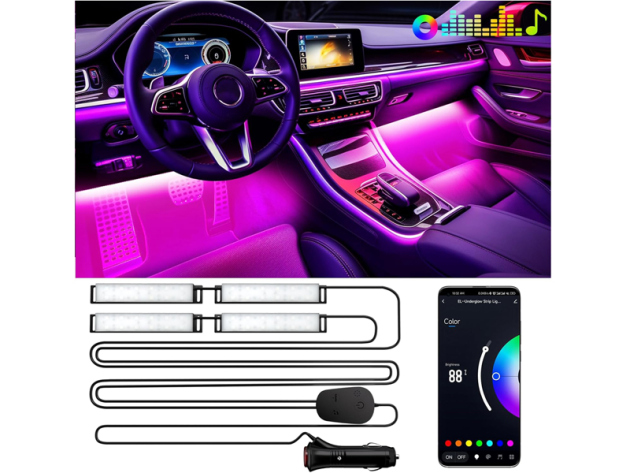 LED Innenbeleuchtung Auto mit APP Steuerung und 16 Mio.- Farben, Musik, Farbspeicher, UVP: 24,99 Euro