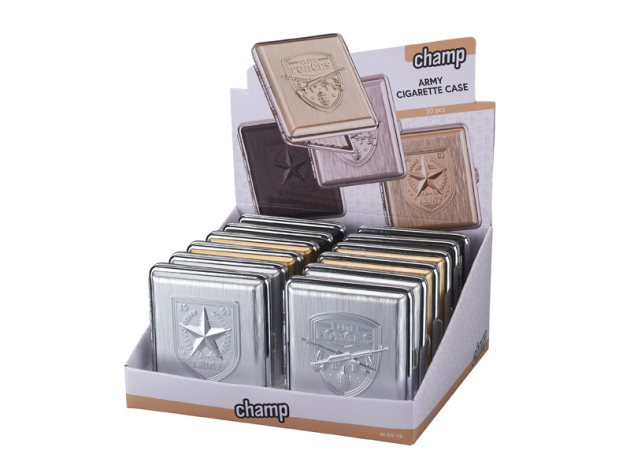 Zigarettenetui "Army" für 20 Zig., mit Spange, 4-fach sortiert; 12er Display