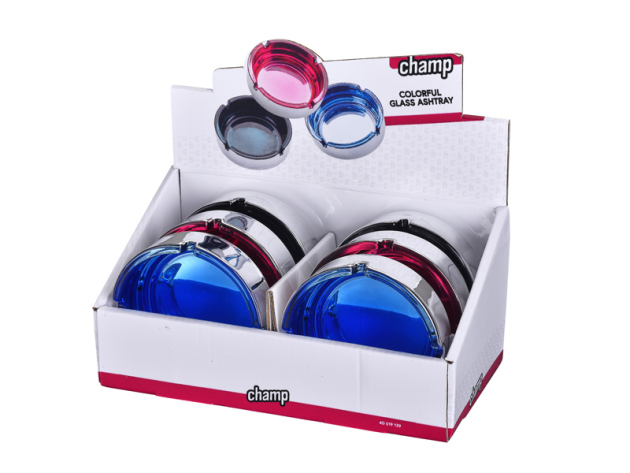 Glasaschenbecher rund; 3-fach sortiert; Ø 10,5cm;  6er Display