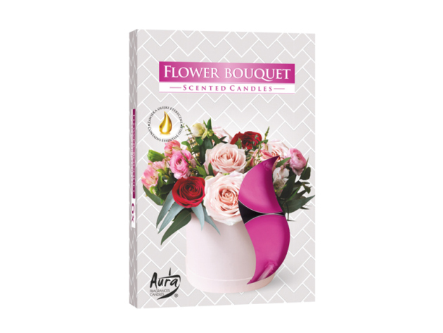 Teelicht Duft in Faltschachtel "Blumenstrauß", 6er Pack