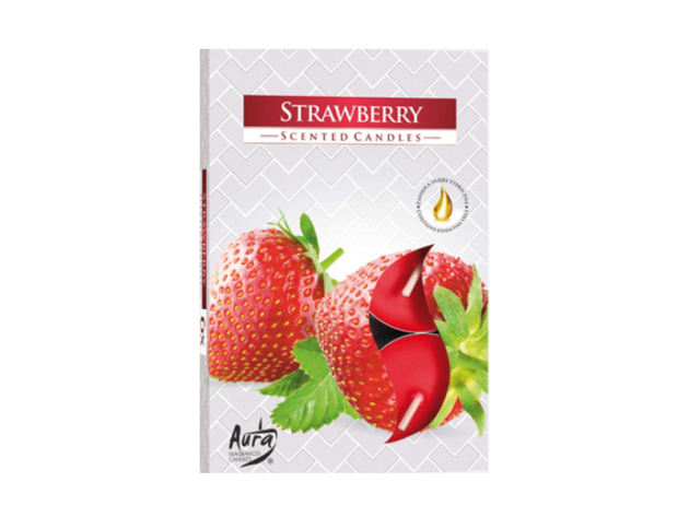 Teelicht Duft in Faltschachtel "Erdbeere", 6er Pack