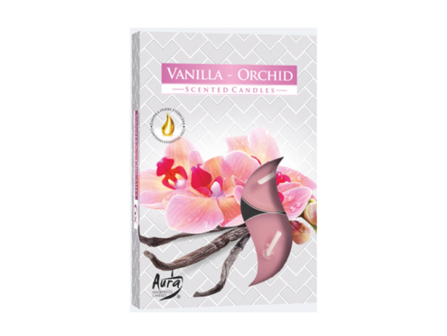 Teelicht Duft in Faltschachtel "Vanille-Orchidee", 6er Pack
