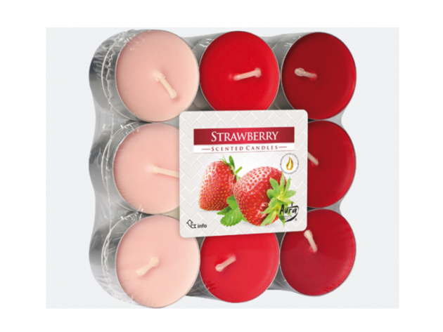 Teelicht Duft in Blockpackung "Erdbeere", 18er Pack