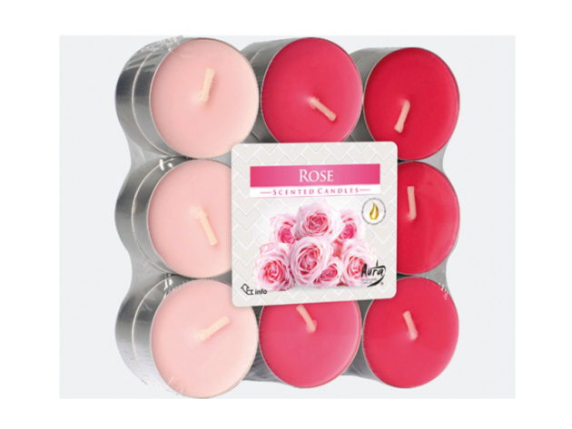 Teelicht Duft in Blockpackung "Rose", 18er Pack