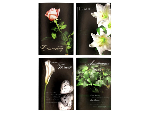 Trauer-Karte mit Umschlag "Blumendruck", 17,5x11,5cm, 6-fach sortiert, einzeln