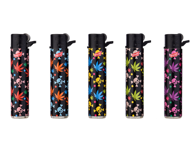 Reibradfeuerzeuge "Totenkopf, Weed"; 5-fach sortiert; 25er Display