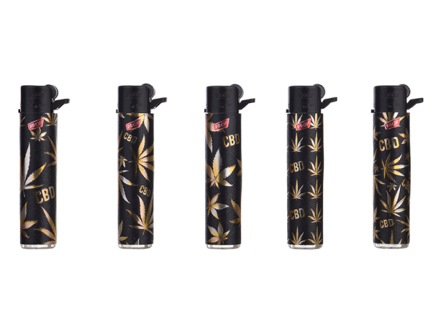 Reibradfeuerzeug "CBD Leaves"; 5-fach sortiert; 25er Display