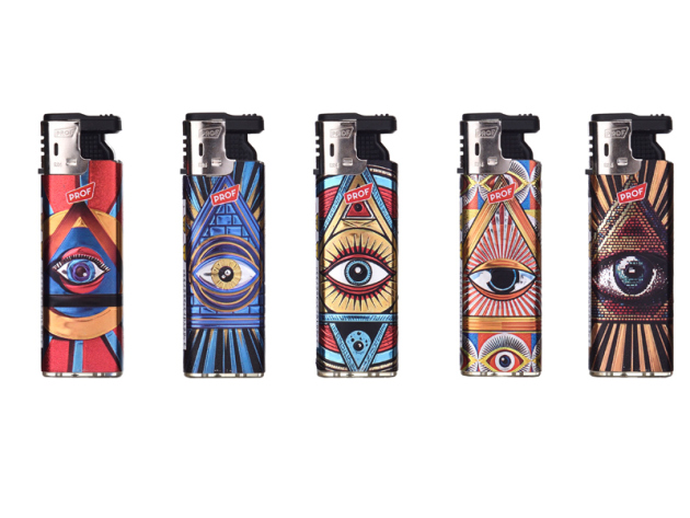 Sturmfeuerzeuge  "Illuminati" 3D Effekt, 5-fach sortiert, 50er Display