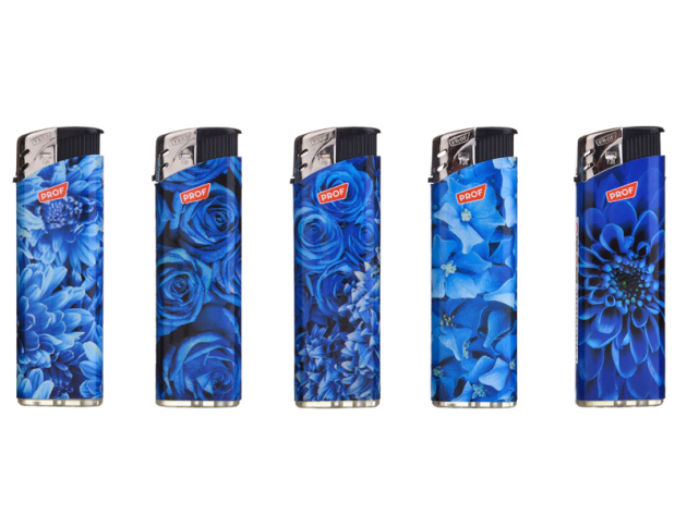 Elektrofeuerzeuge "BLUE FLOWERS", 5-fach sortiert, 50er Display