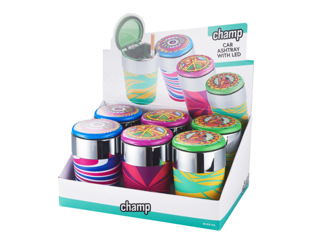 Autoaschenbecher "Hippie" ; 3-fach sortiert; Ø 7,6 cm, H 11,4 cm; 6er Display