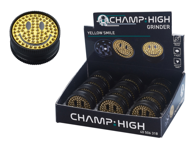 Grinder "Yellow Smile"; 2-tlg., Ø 3 cm, 12er Display
