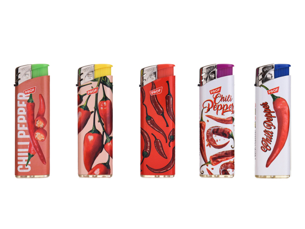 Elektrofeuerzeuge "Chilli Peppers", 5-fach sortiert, 50er Display