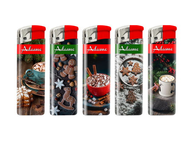 Elektrofeuerzeuge "WINTER DRINK AND FOOD", 5-fach sortiert, 50er Display