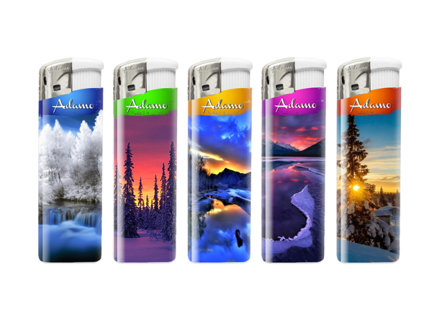 Elektrofeuerzeuge "WINTER LANDSCAPE", 5-fach sortiert, 50er Display