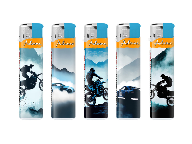 Elektrofeuerzeuge "WINTER RALLY", Slim, 5-fach sortiert, 50er Display