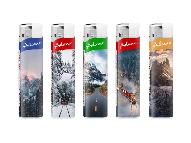 Elektrofeuerzeuge "WINTER TRIP", Slim, 5-fach sortiert, 50er Display