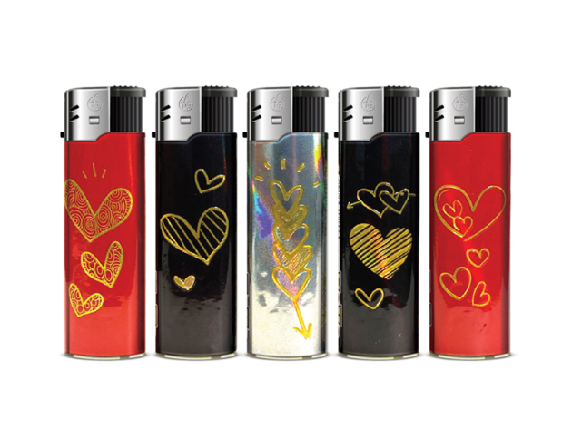 Elektrofeuerzeuge "SHINY HEART", 5-fach sortiert, 50er Display