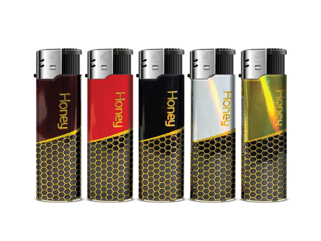 Elektrofeuerzeuge "HONEYCOMB", 5-fach sortiert, 50er Display