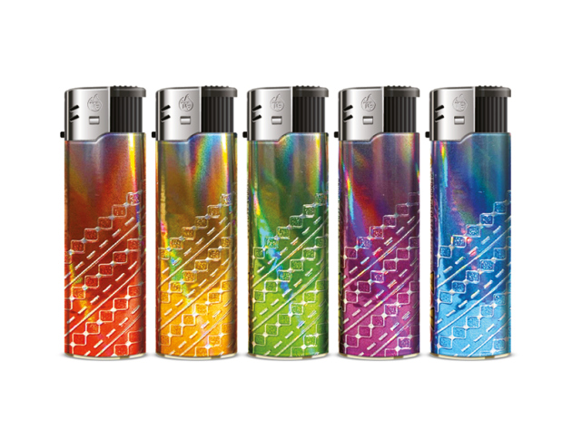 Elektrofeuerzeuge "SNINY DIAGONALS", 5-fach sortiert, 50er Display