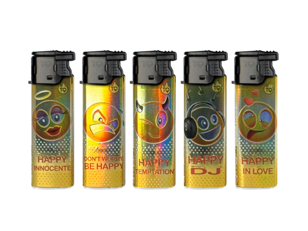 Sturmfeuerzeuge "Shiny Smeili" Turbo, 5-fach sortiert, 25er Display