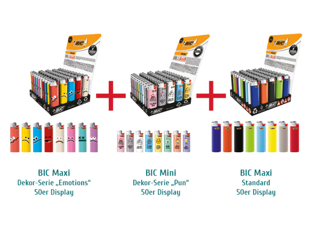 BIC PAKET - BIC Maxi "Emotions" und "Standard", BIC Mini "Pun" je 50 Stück
