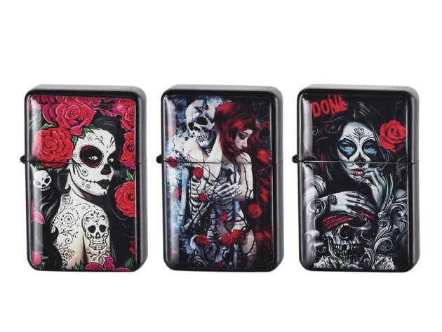 Zigarrenfeuerzeuge "Girl and skull", Jet-Flame, 3-fach sortiert, 12er Display