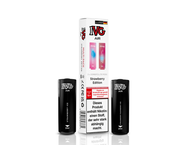 IVG AIR - Prefilled Pod - Strawberry Edition - Strawberry Ice (Erdbeere, Eis) & Strawberry Raspberry Ice (Erdbeer, Himbeere, Eis) - 20mg - 2er Set