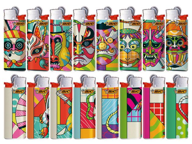 BIC Mini J25 Reibrad Feuerzeuge "Masks", 50er Display