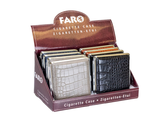 Zigarettenetuis "Croco" für 20 Zig., mit Gummiband, 4-fach sortiert, 8er Display
