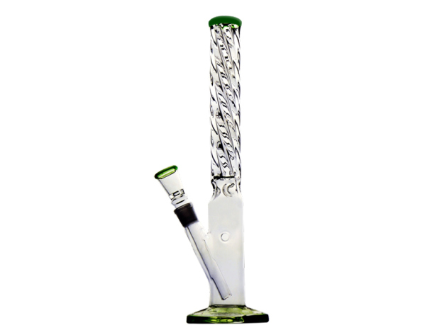 Glasbong "Twister" transp.-grün; Höhe 35 cm; Ø 3,8 cm; Schliff 18,8