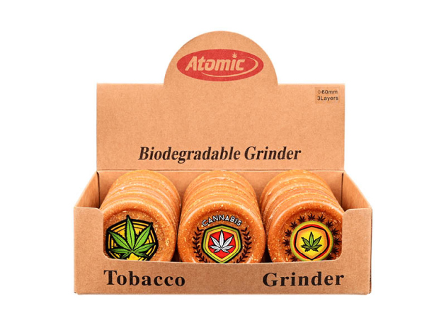 Grinder "Wood based Leaf Design"; 3-tlg., ø60mm, 12er Display