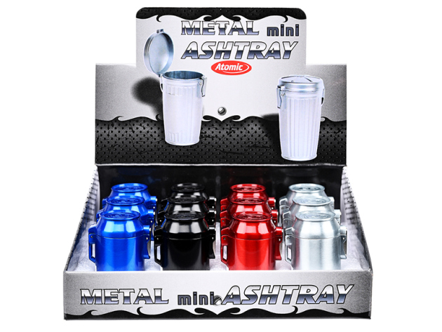 Taschenaschenbecher "Dose"; 4-fach sortiert; 12er Display