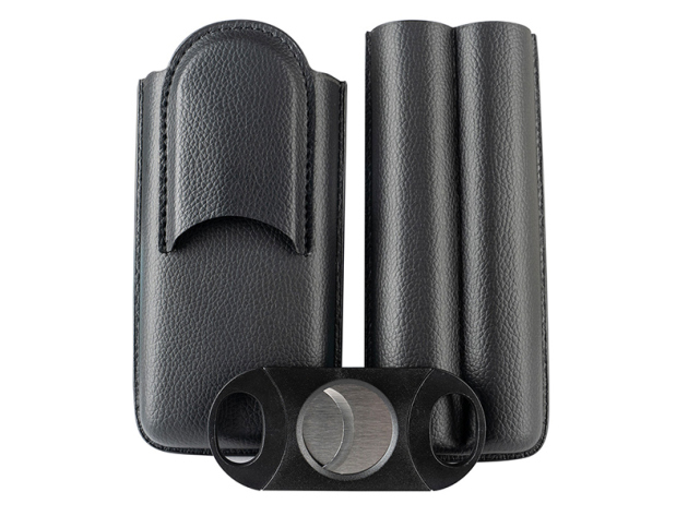 Set Etui & Zigarrenschneider für Zigarren; schwarz