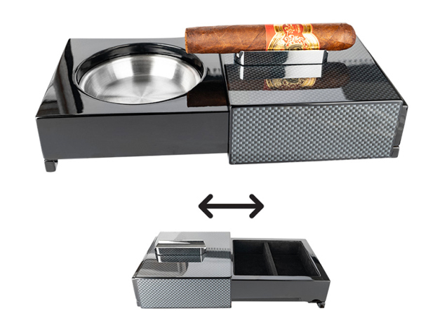 Zigarrenaschenbecher mit Ablage und Schubfach; schwarz