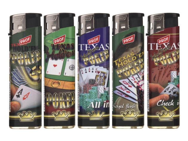 Elektrofeuerzeuge "POKER", 5-fach sortiert, 50er Display